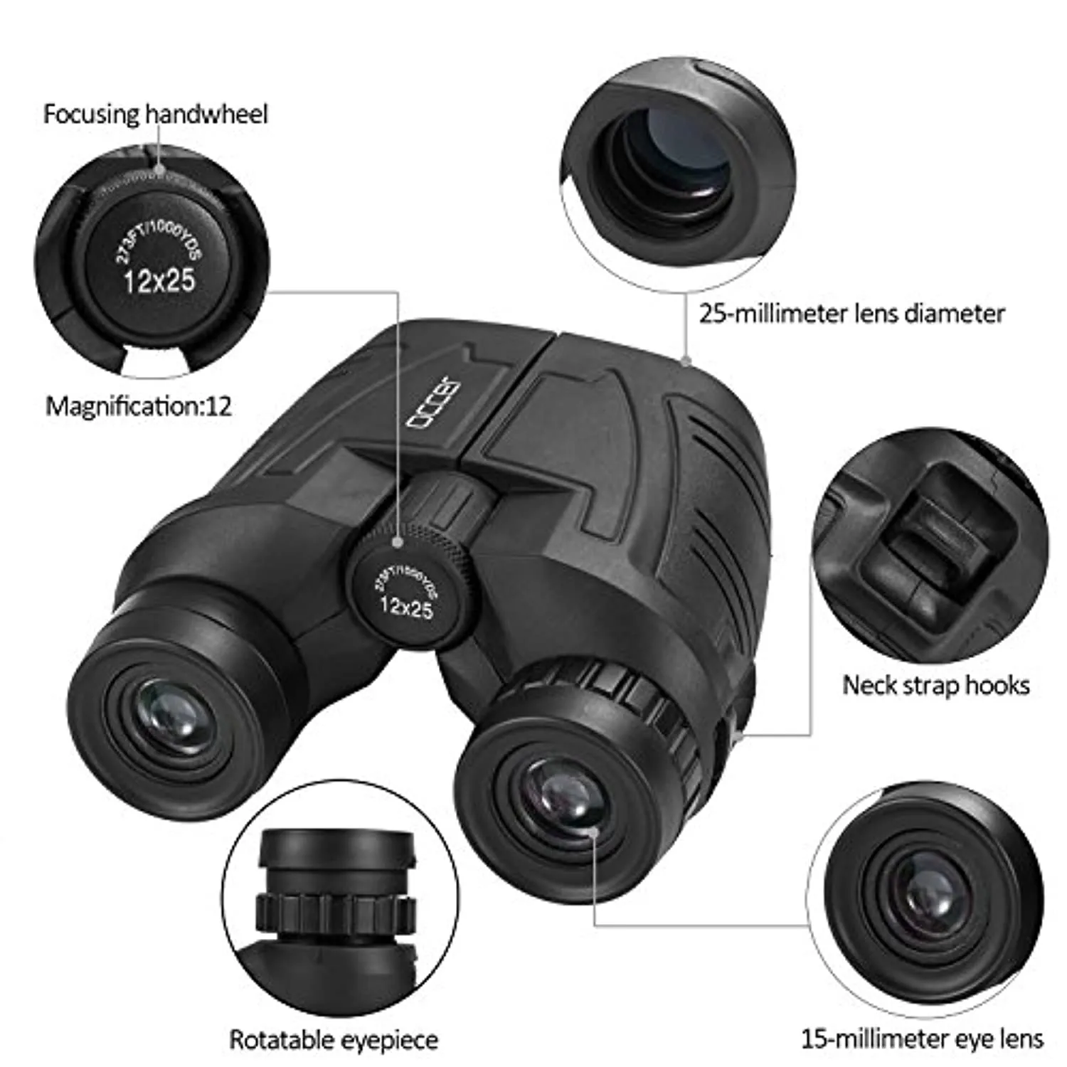 12x25 Compact Binoculars with Clear Low Light Vision