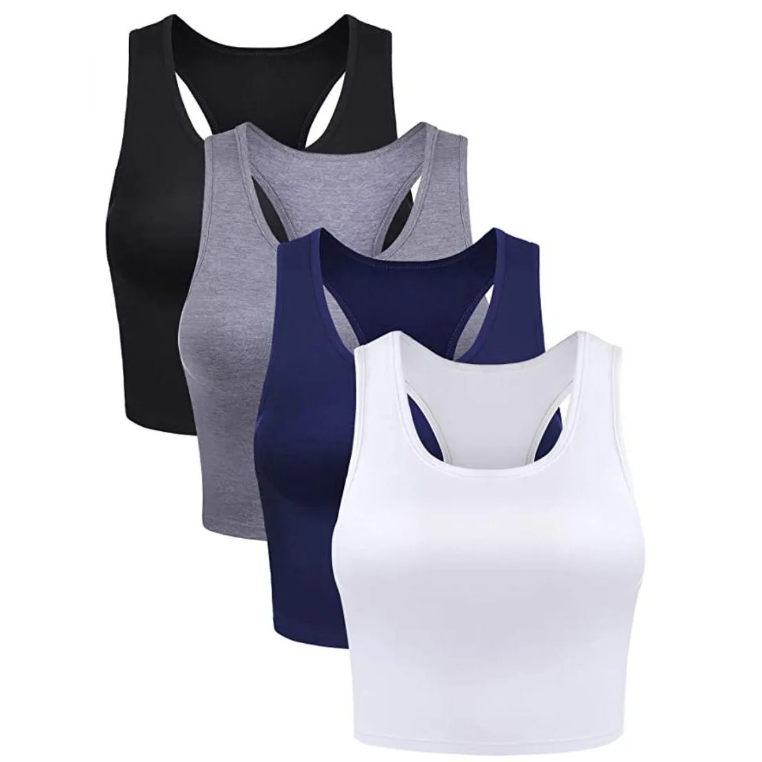 4-Pack: Women's Crop Sleeveless Racerback Tank Tops