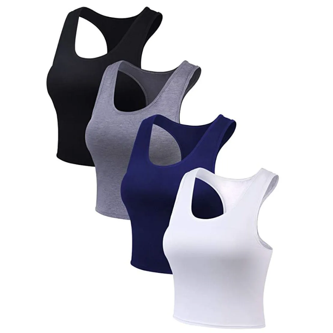 4-Pack: Women's Crop Sleeveless Racerback Tank Tops