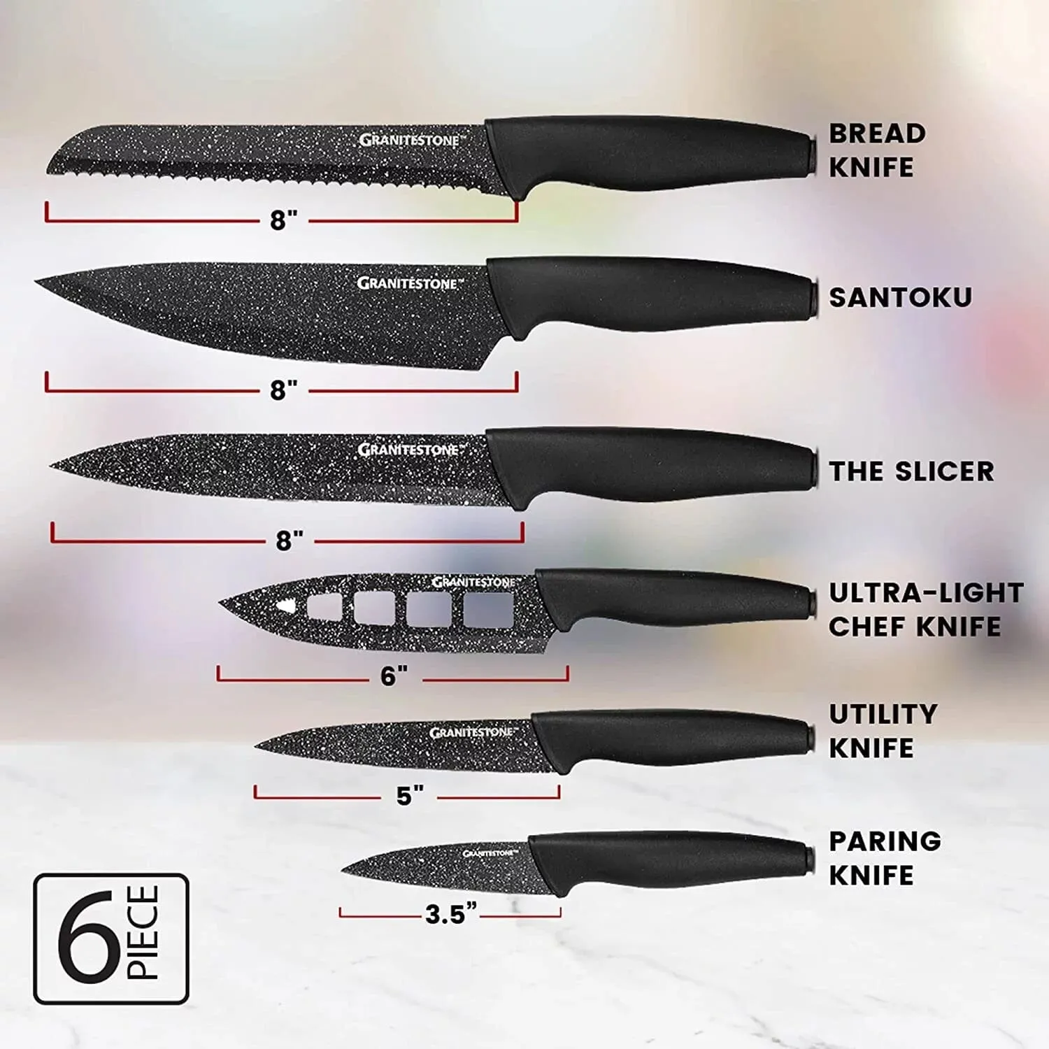 6-Piece: Granitestone Nutriblade Knives Set