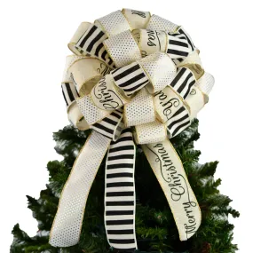 Bow Christmas Tree Toppers | Lantern Black and Gold Bow | Ivory Tree Bow