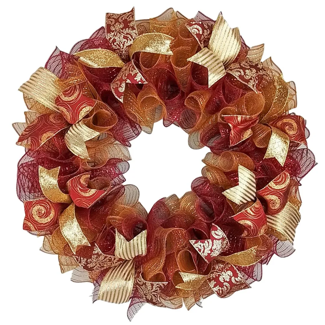 Burgundy and Gold Christmas Tree Bows - Tree Topper Bow with Streamers