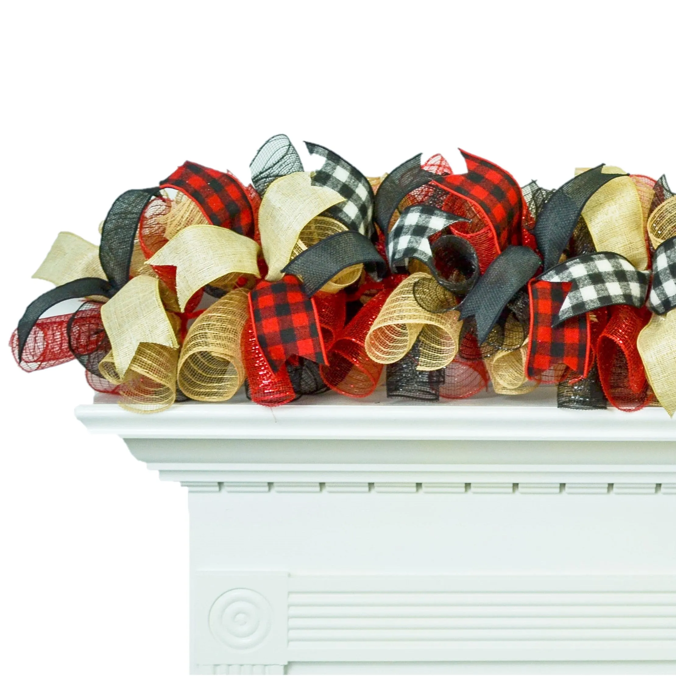 Burlap Buffalo Plaid Check White Black Red Bow | Christmas Tree Topper Bow