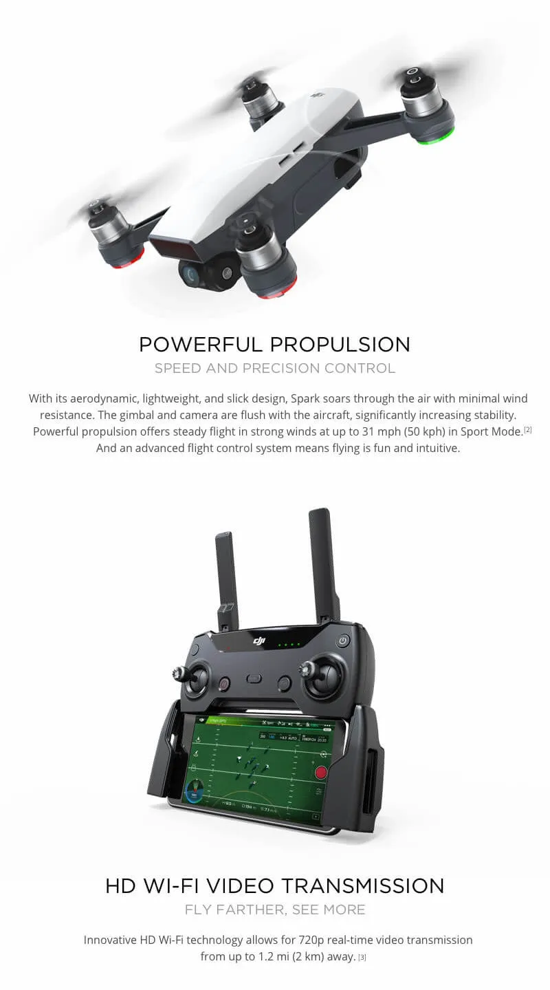 DJI Spark Drone 2KM FPV Quadcopter RC Drone With 12MP 2-Axis Mechanical Gimbal Camera