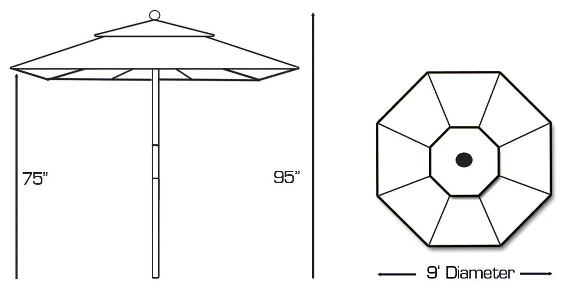 Galtech 131 9' All Purpose Premium Wood Manual Lift Outdoor Market Umbrella