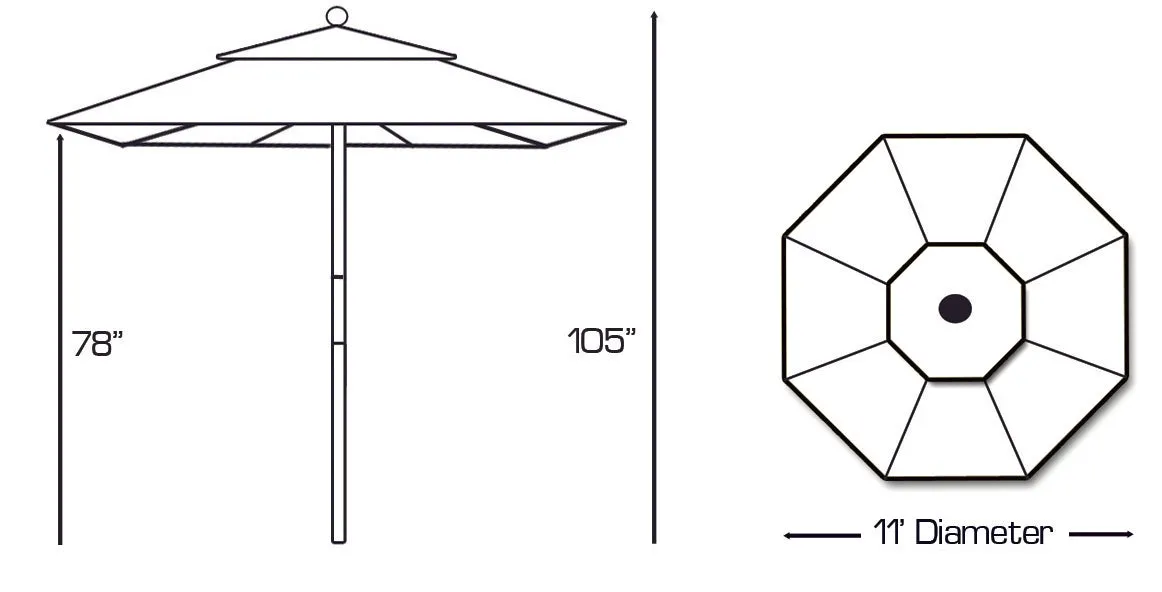 Galtech 183 11' Commercial Four Pulley Premium Wood Outdoor Market Umbrella