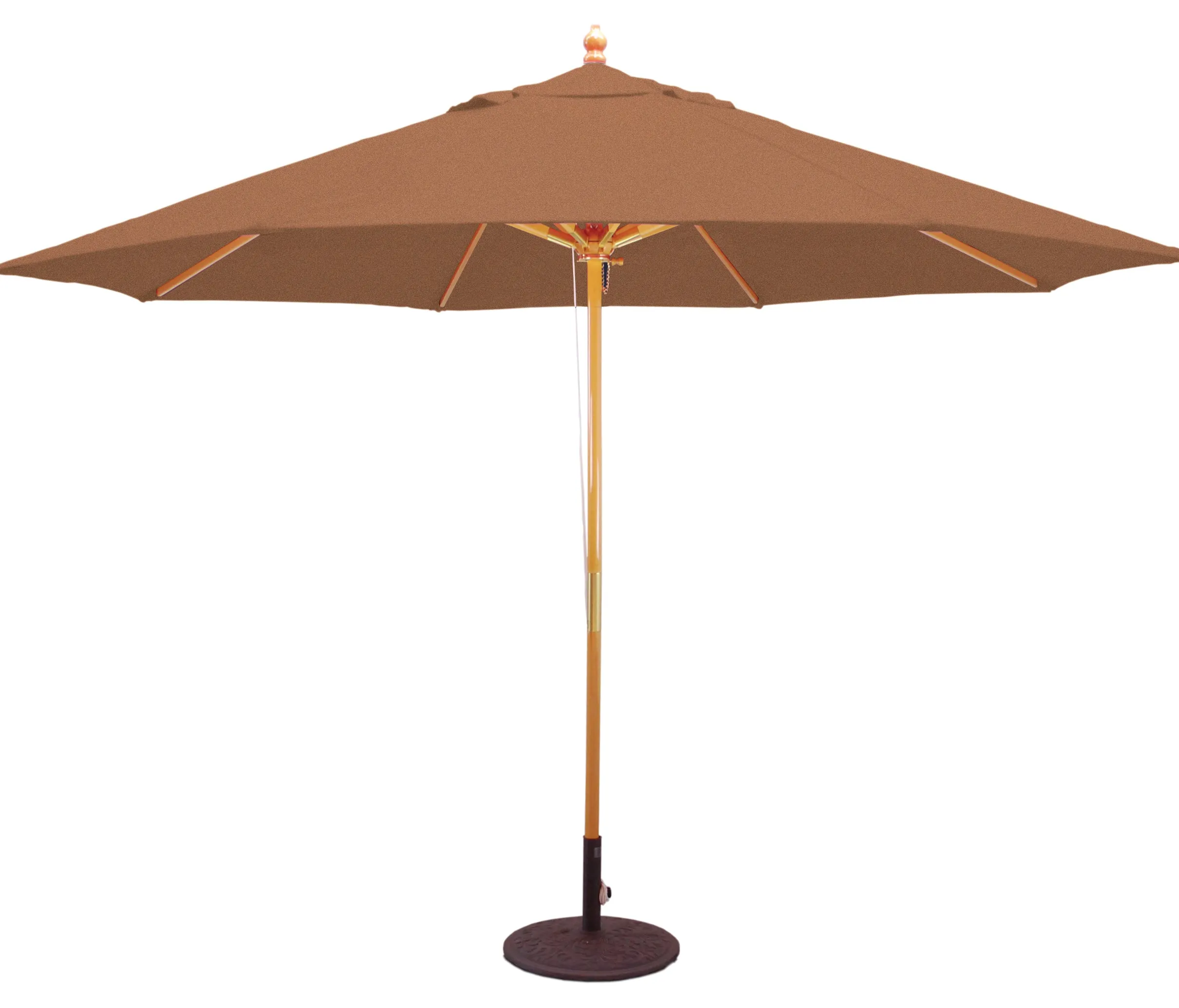 Galtech 183 11' Commercial Four Pulley Premium Wood Outdoor Market Umbrella