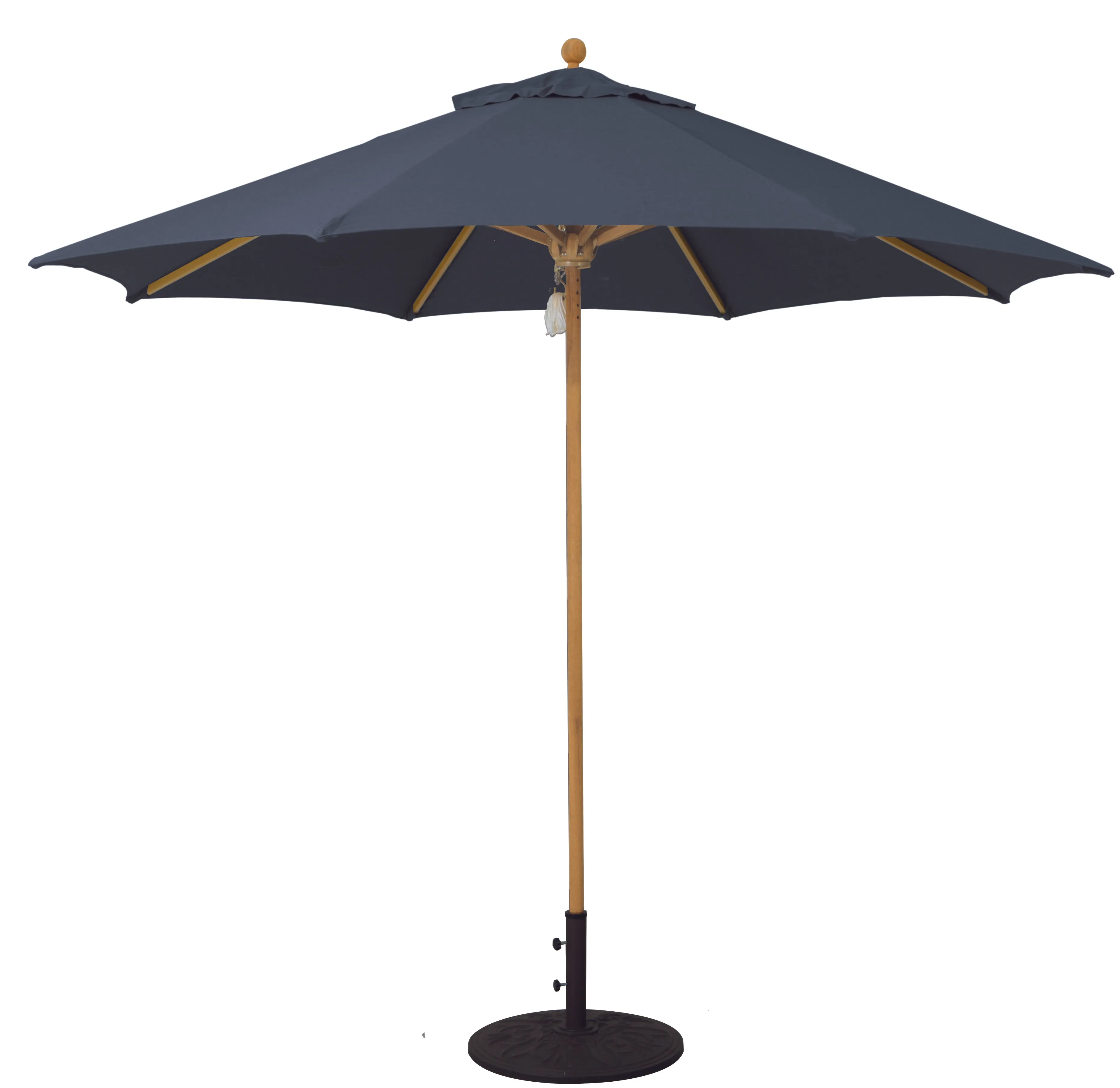 Galtech 531TK 9' African Teak Wood Pulley Lift Outdoor Market Umbrella