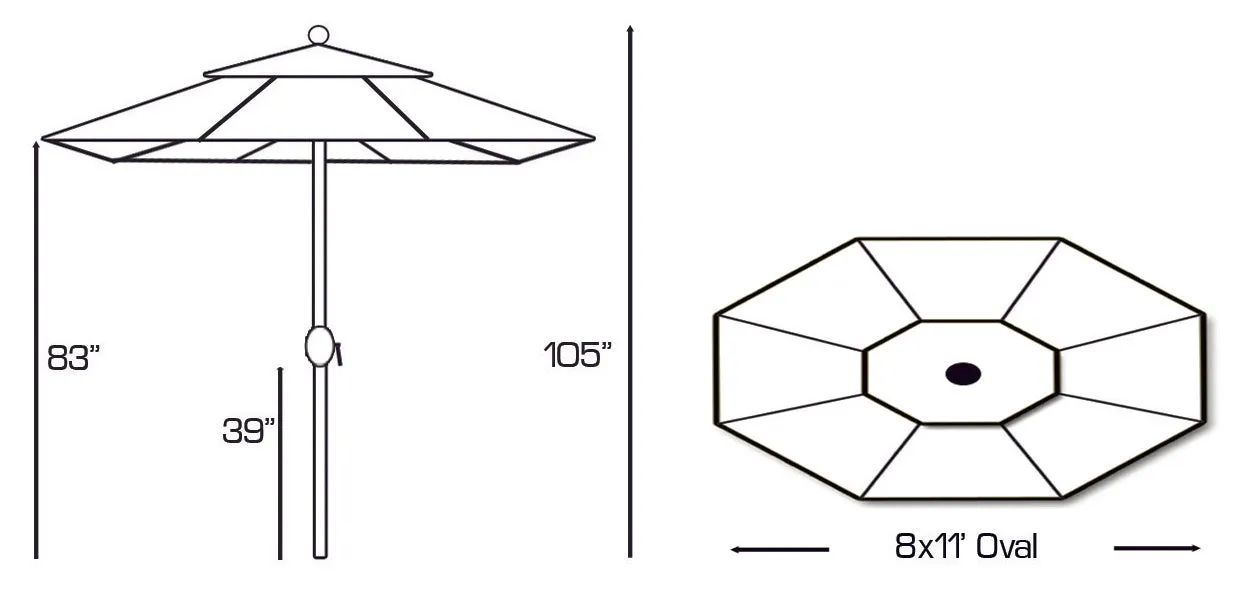 Galtech 779 8'x11' Oval Aluminum Outdoor Market Umbrella with Deluxe Auto Tilt