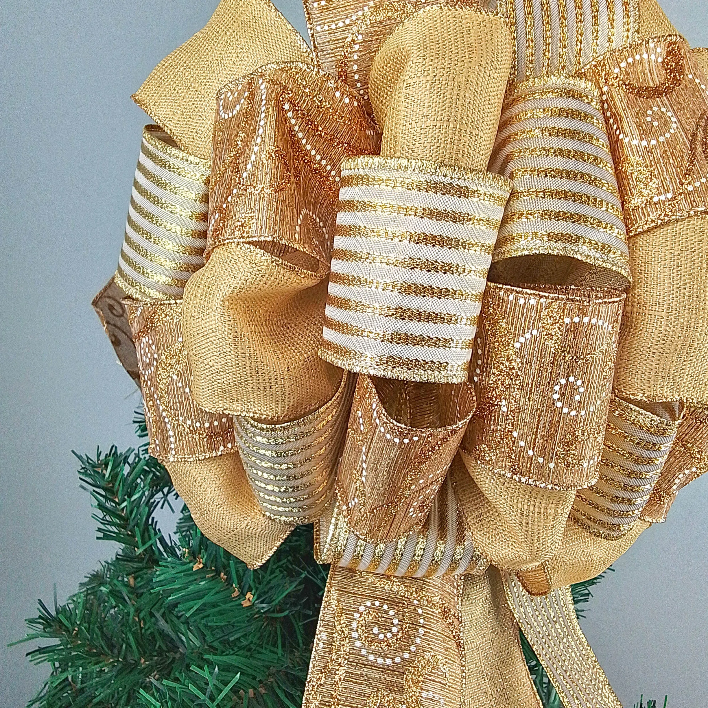 Gold Bows for Christmas Trees | Solid Gold Bow | Tree Bow with Tails