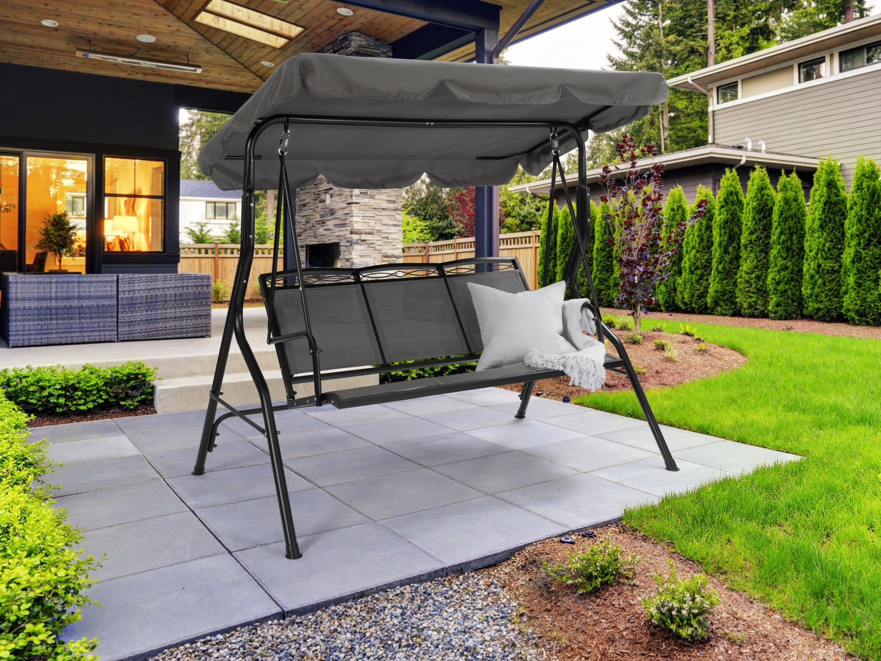 Grey Patio Swing With Canopy