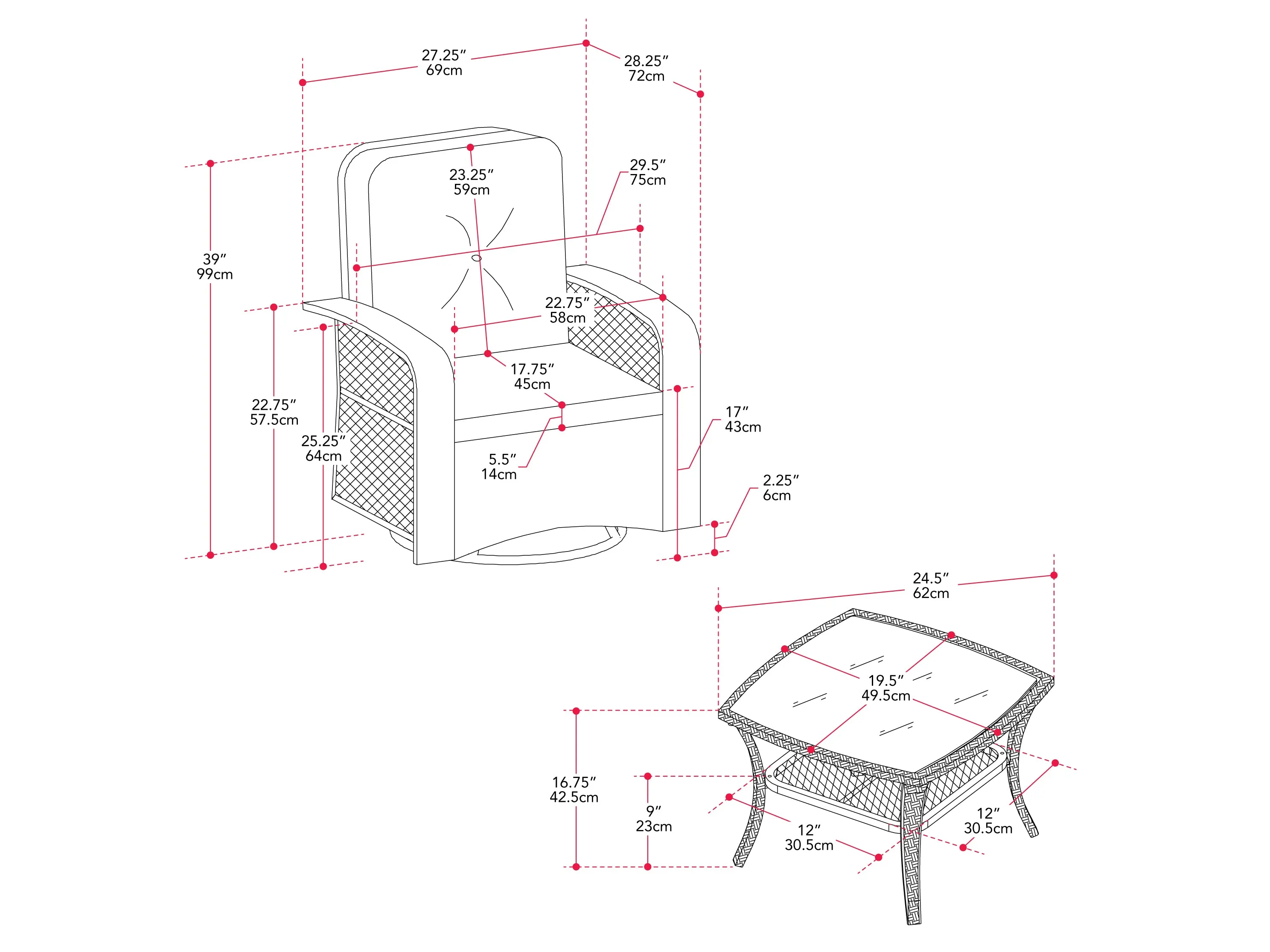 Grey Swivel Patio Chairs Set, 3pc