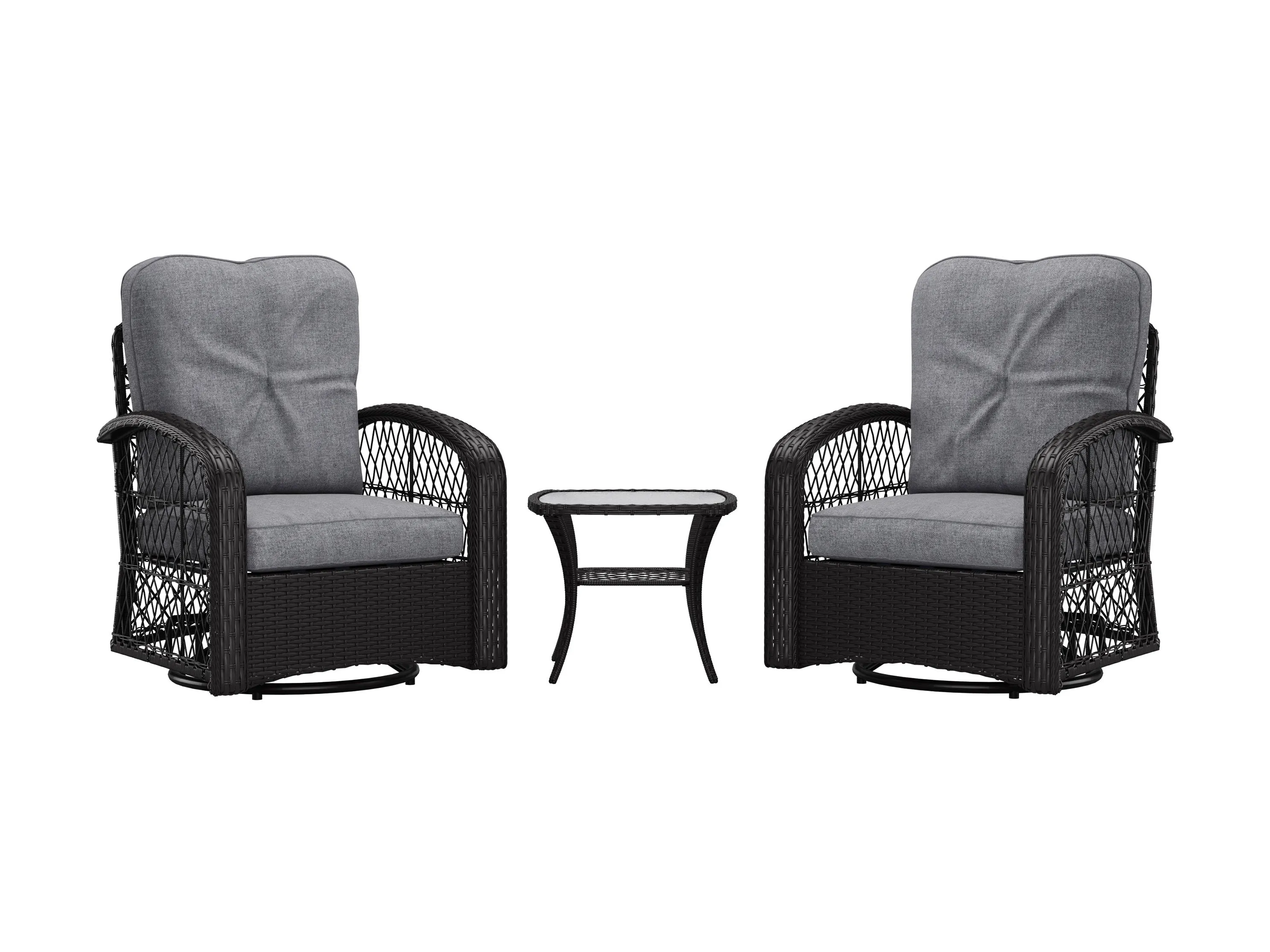 Grey Swivel Patio Chairs Set, 3pc