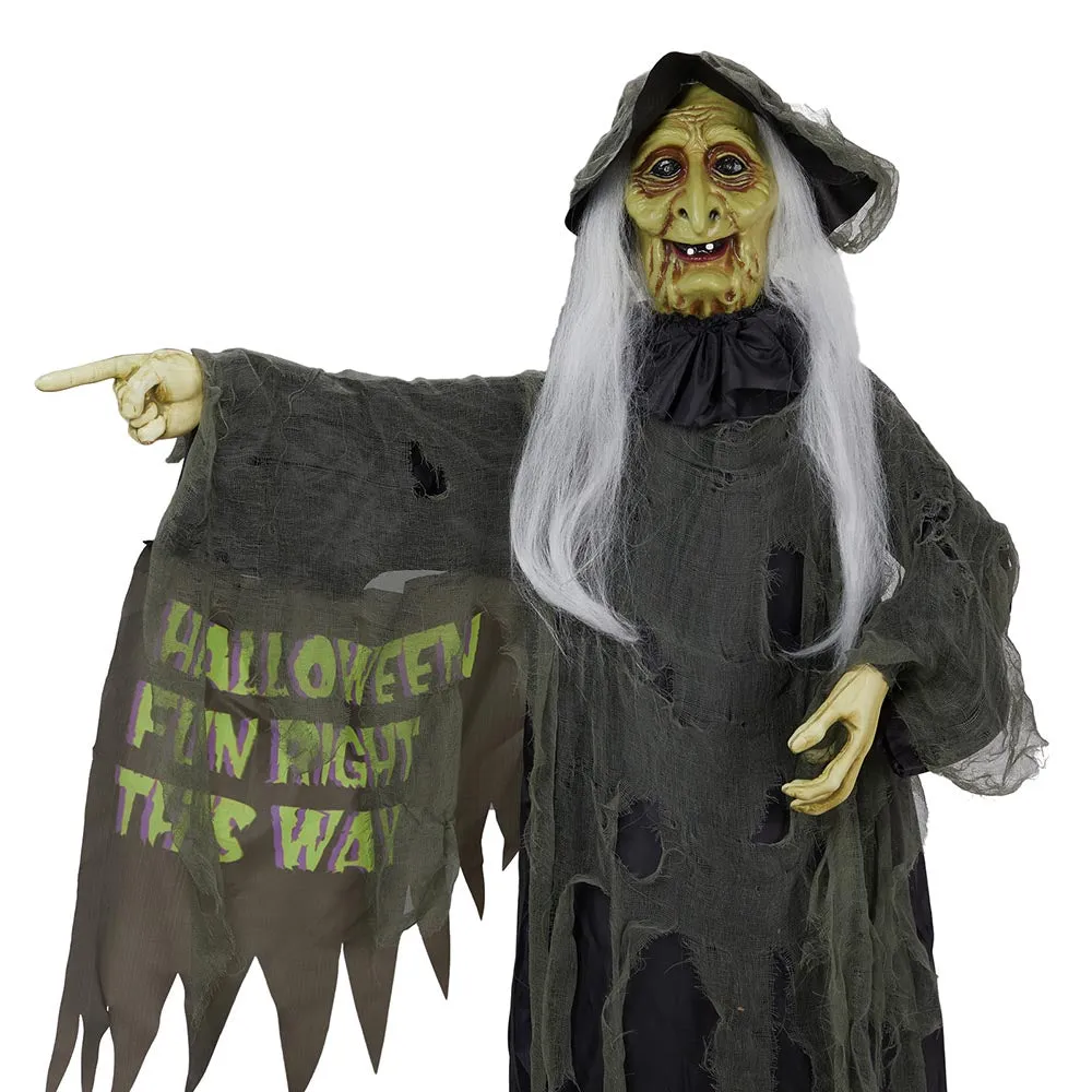 Halloween Witch Porch Sign Animated Decoration Sound Motion