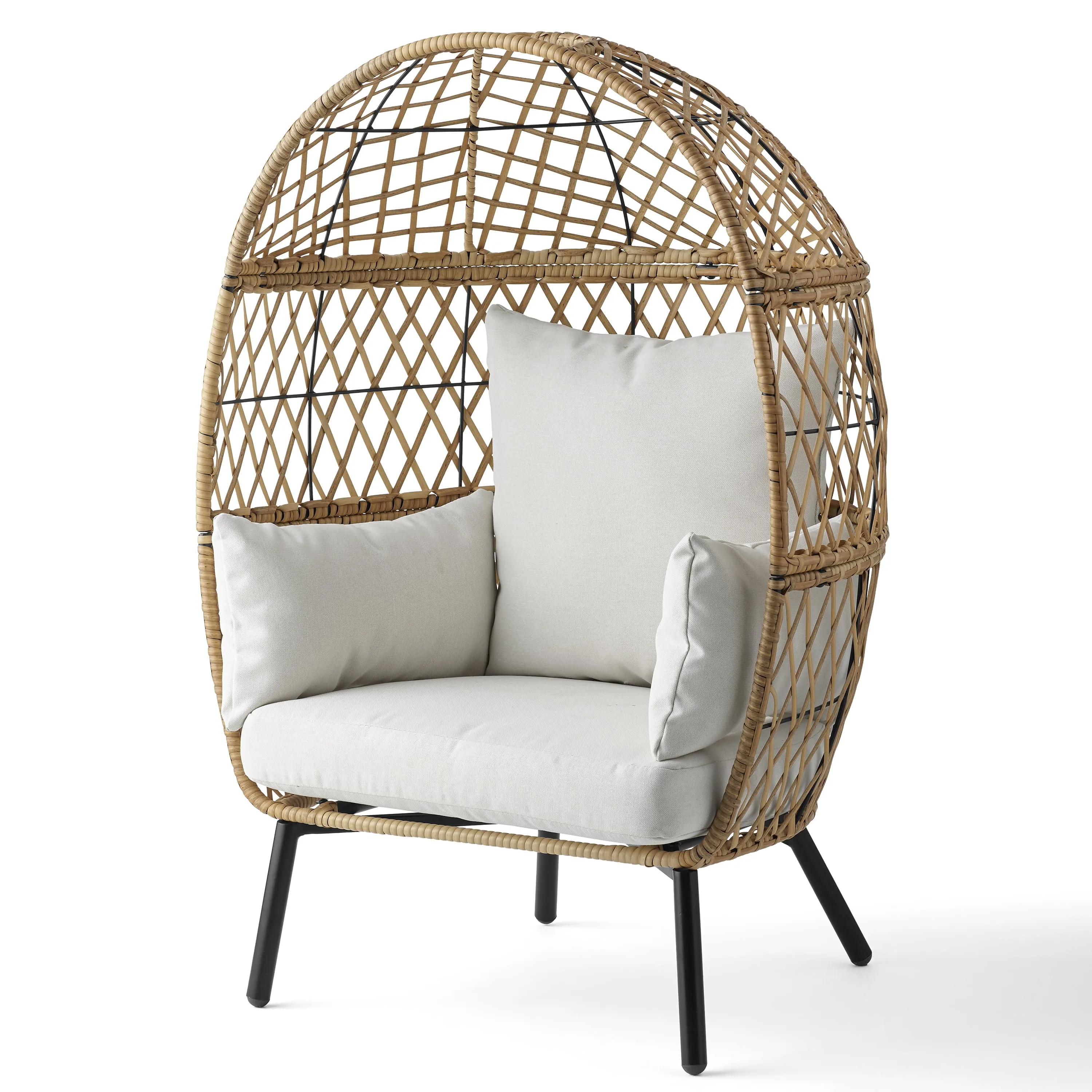 Kid's Ventura Outdoor Wicker Stationary Egg Chair with Cream Cushions