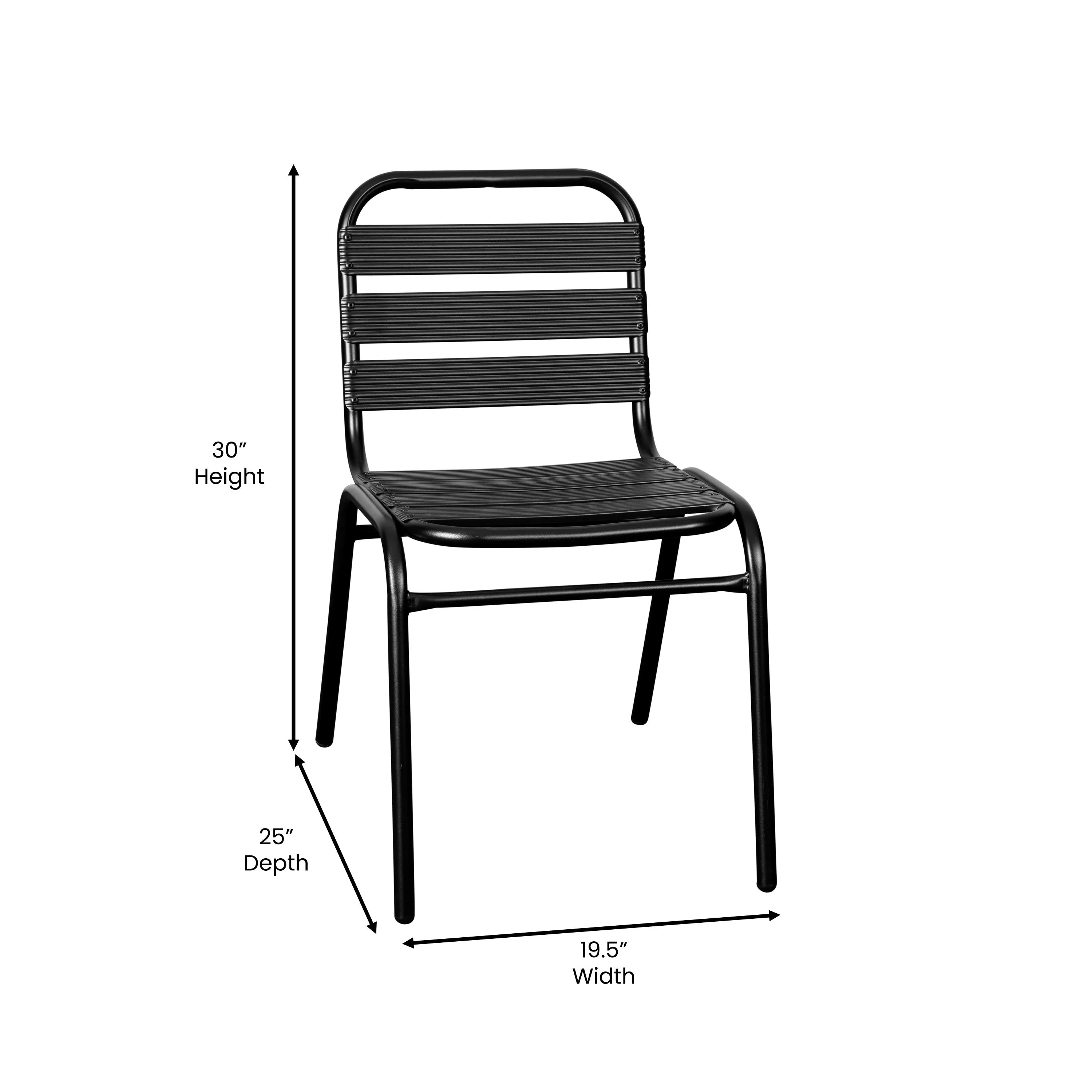 Lila 7 Piece Commercial Outdoor Patio Dining Set with Glass Patio Table, 4 Triple Slat Chairs, and 2 Triple Slat Chairs with Arms