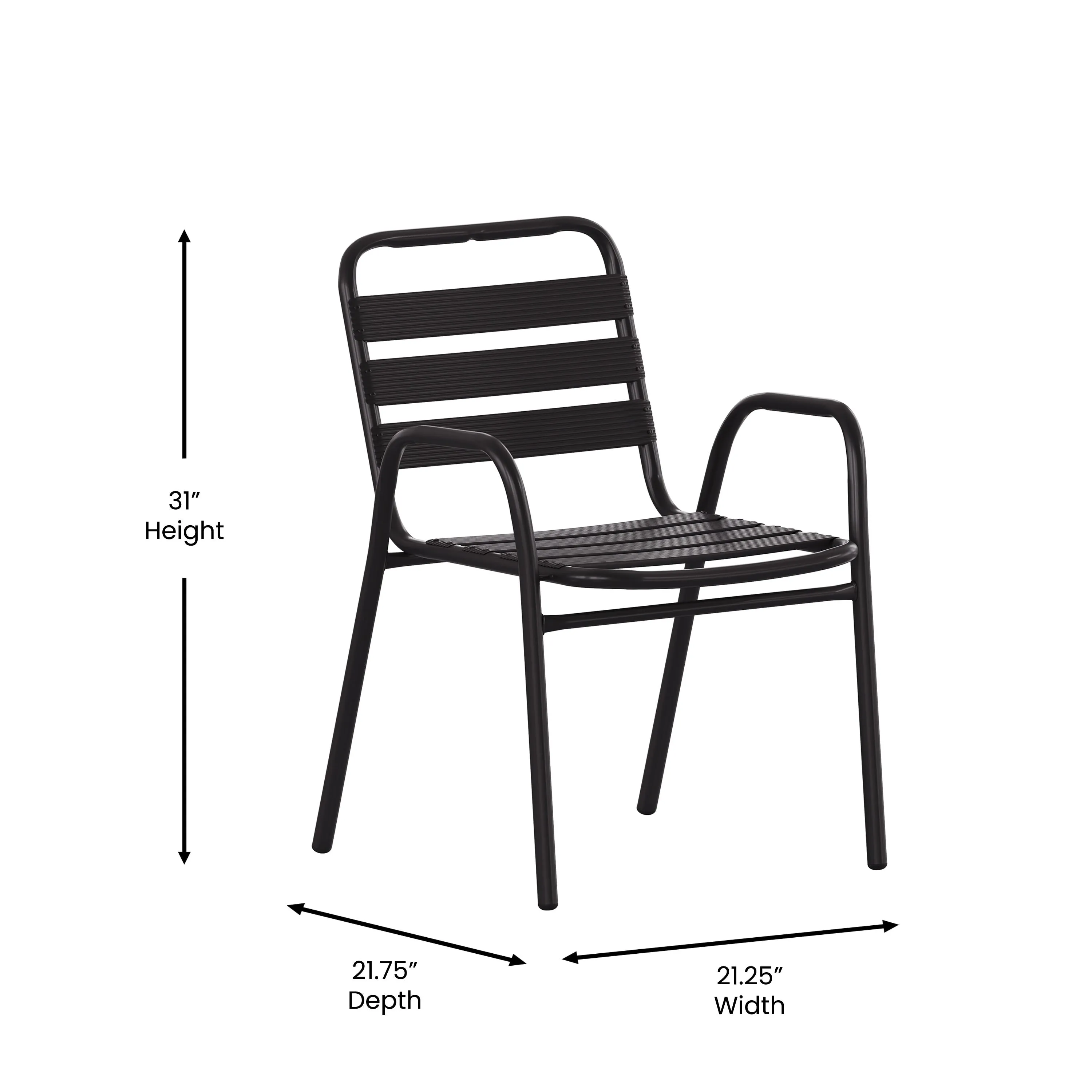 Lila 7 Piece Commercial Outdoor Patio Dining Set with Glass Patio Table, 4 Triple Slat Chairs, and 2 Triple Slat Chairs with Arms