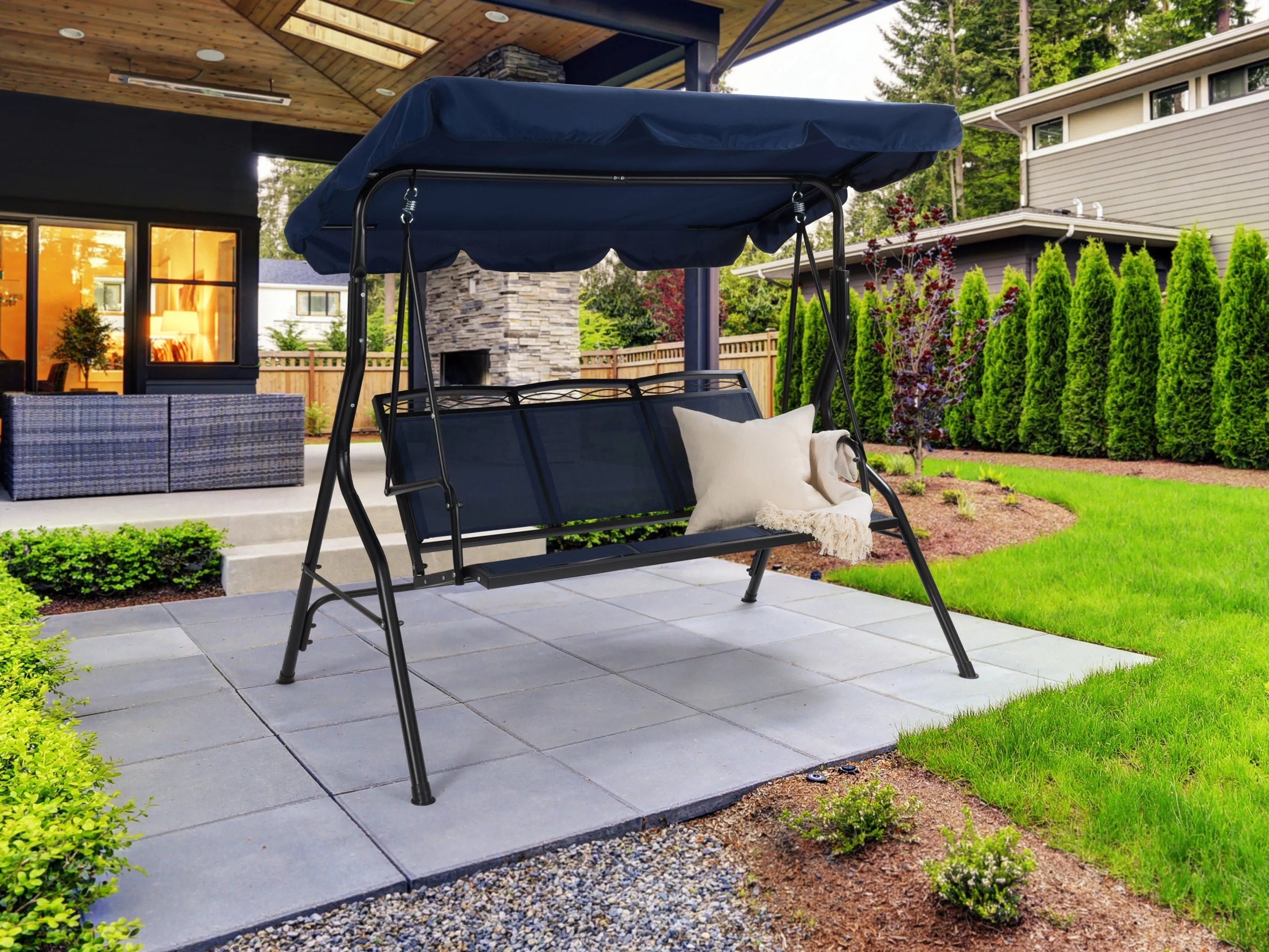 Navy Blue Patio Swing With Canopy