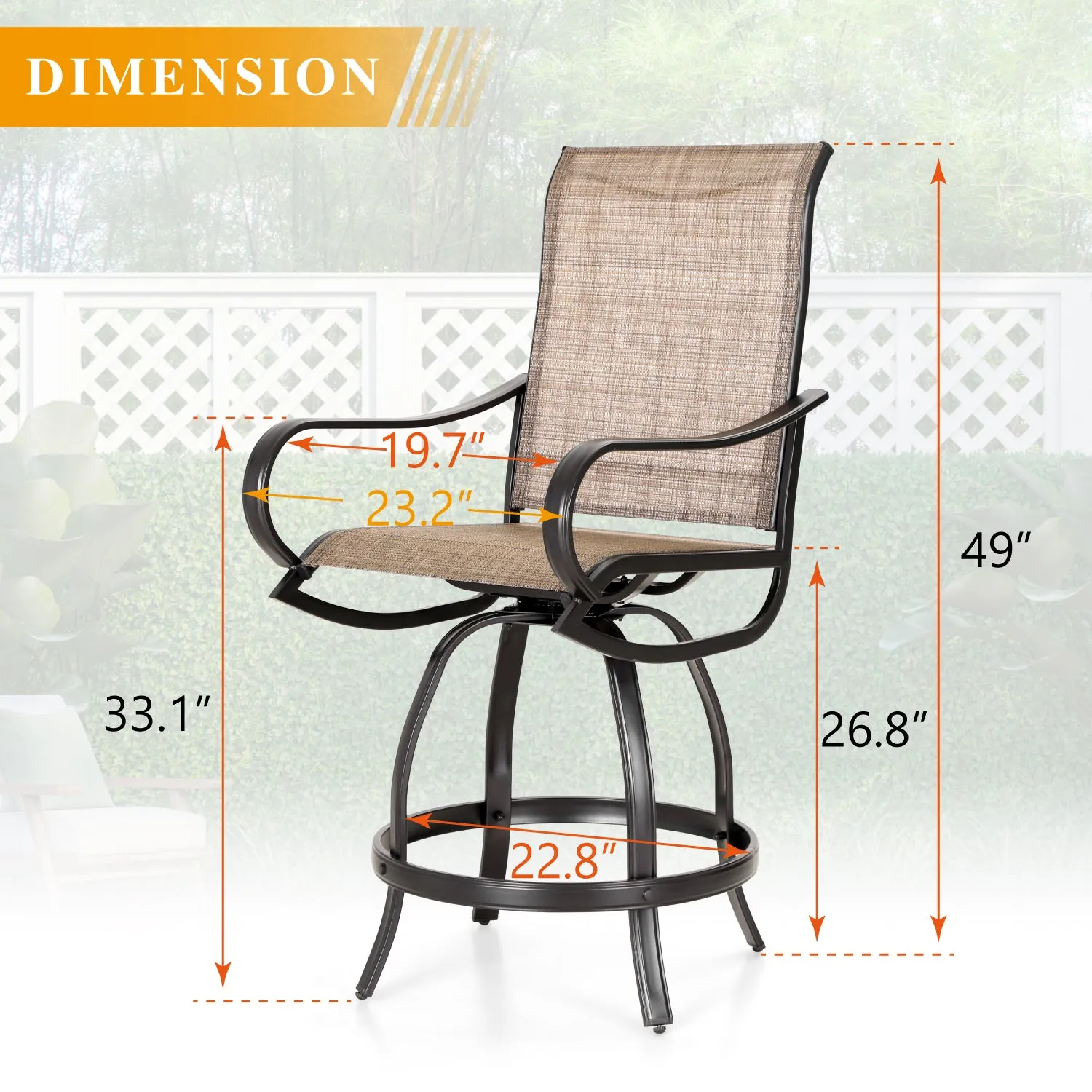 PHI VILLA 3-Piece Patio Bar Set With 2 Swivel Rattan Bar Stools & 1 Square Table