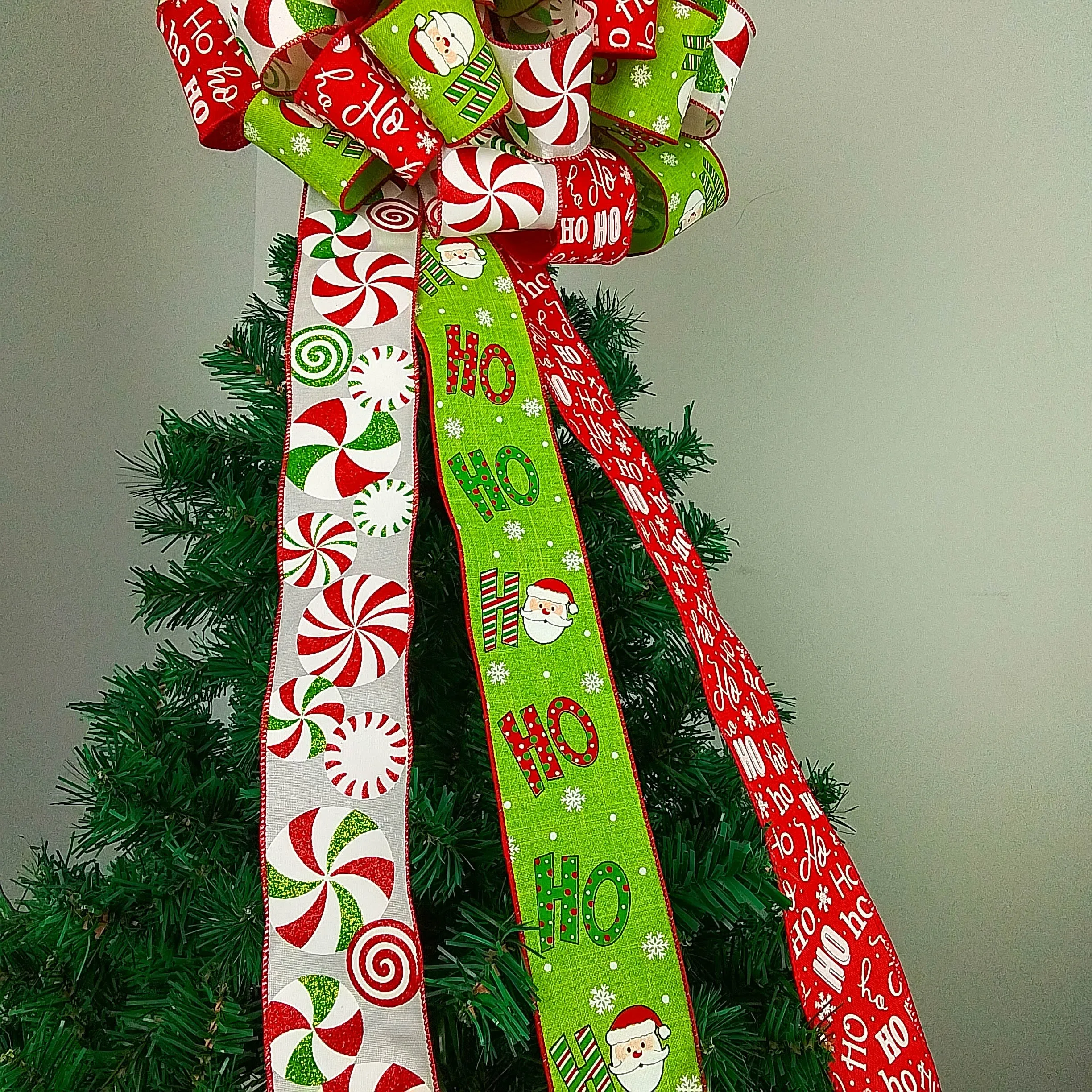 Red and Lime Christmas Tree Bow Topper | Santa Present Bow