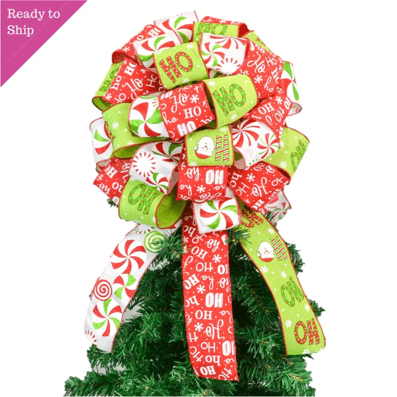 Red and Lime Christmas Tree Bow Topper | Santa Present Bow