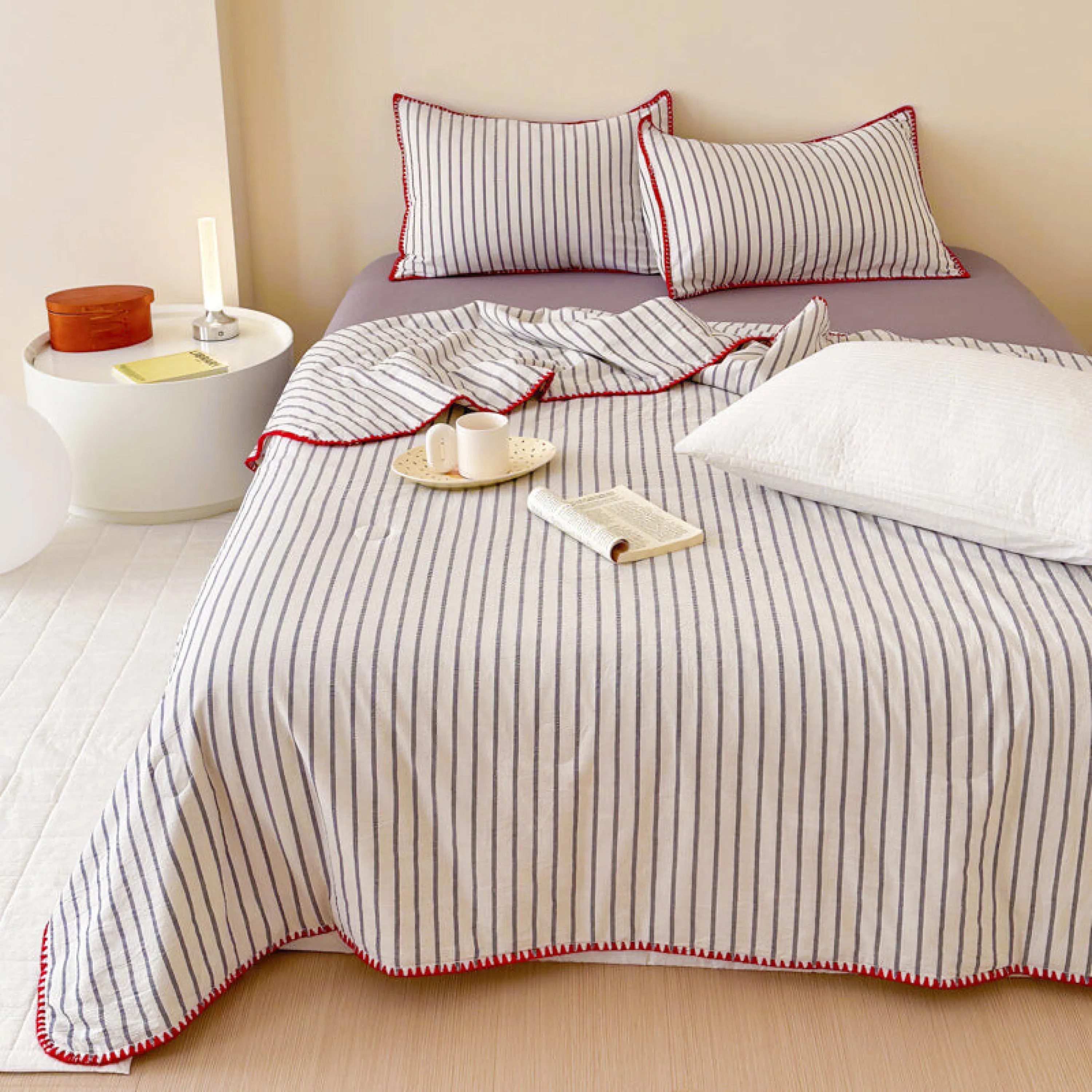 Striped Breathable Blanket Set / Blue