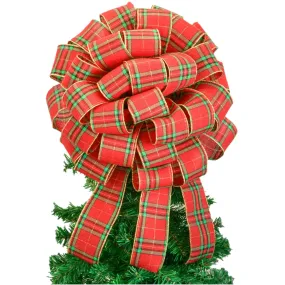 Tartan Plaid Red Green Gold Bow Tree Topper - Christmas Tree Bow - Big Present Gift Box Bow