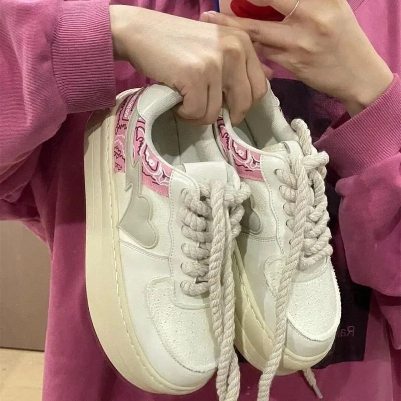 Toleet Pink Platform Casual Sports Shoes 2023 Korean Spring Canvas Women's Sneakers Vulcanize Tennis Basket Running Lolita Fashion