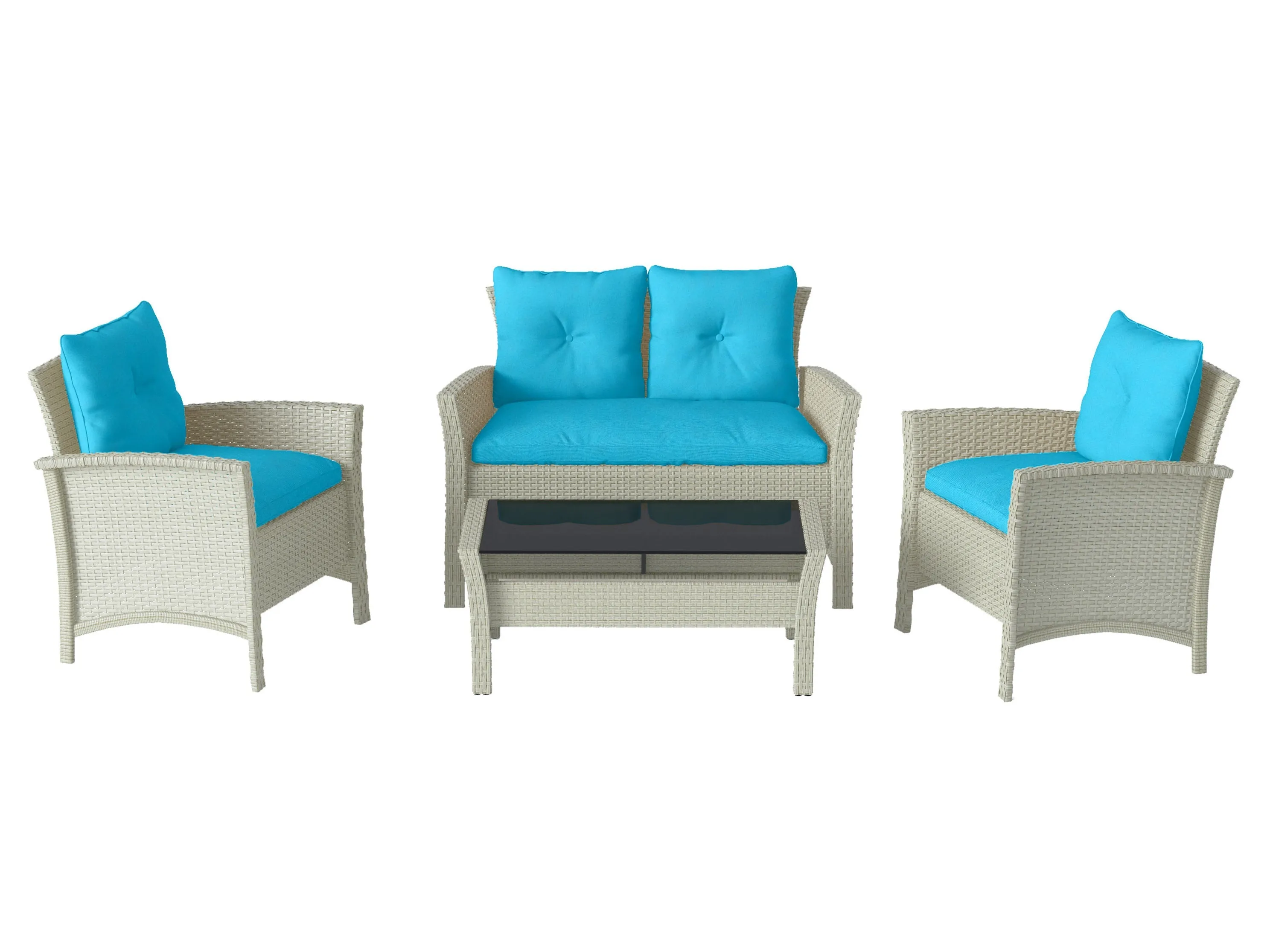 Turquoise 4 Piece Wicker Patio Set