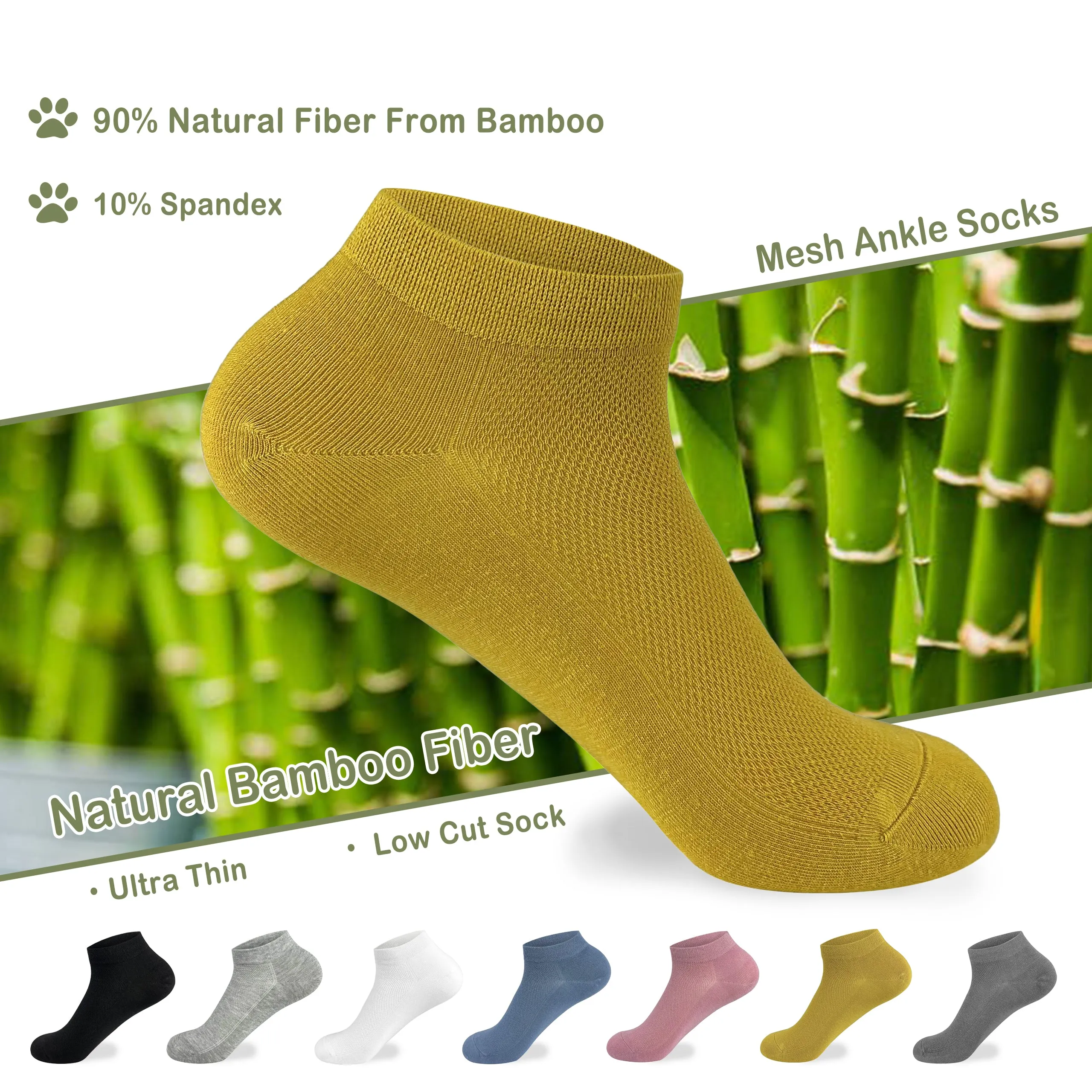 Women Mesh Ankle Socks Bamboo Summer Cool Socks Soft Ultra Thin Low Cut Sock 5 Pairs,4-8/9-11