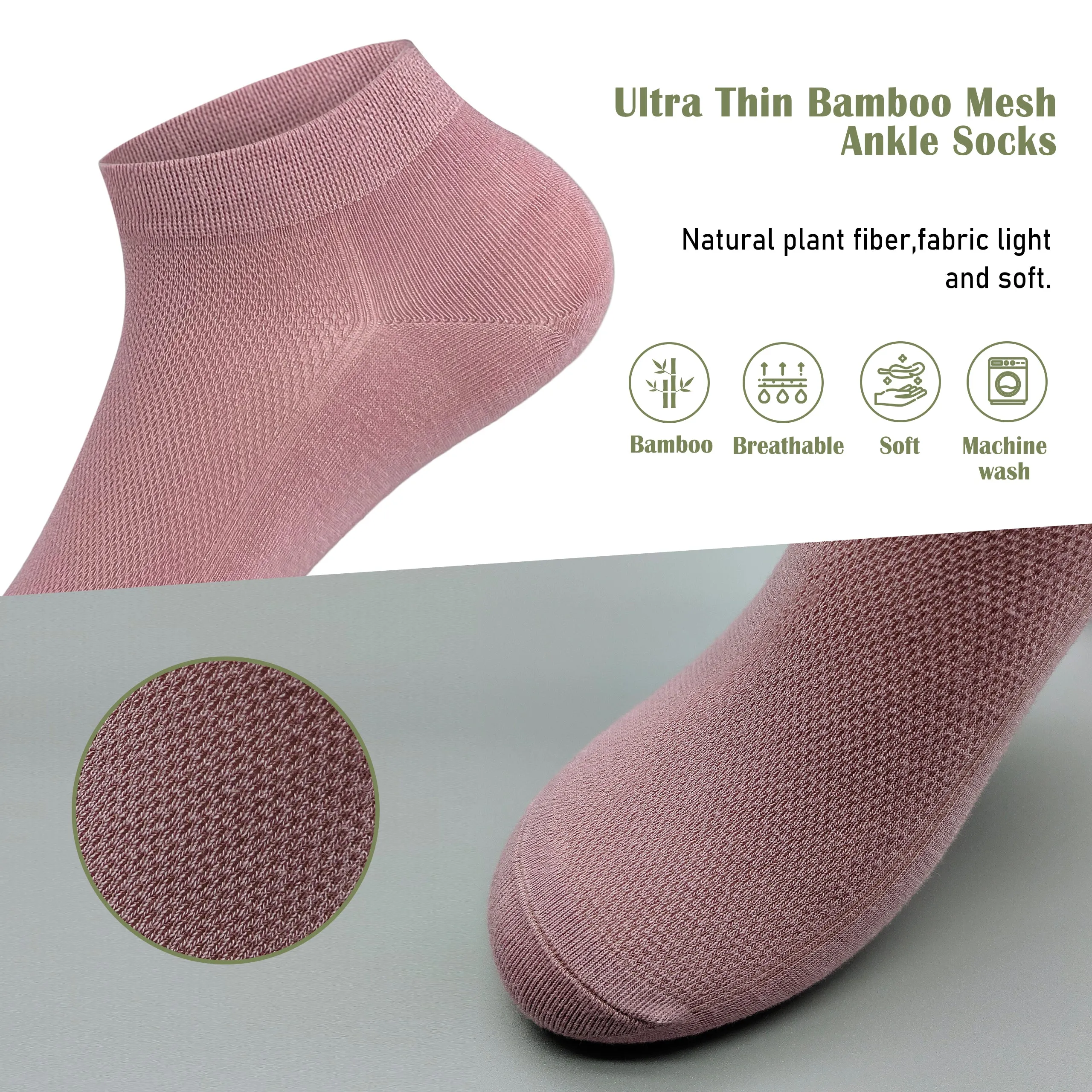 Women Mesh Ankle Socks Bamboo Summer Cool Socks Soft Ultra Thin Low Cut Sock 5 Pairs,4-8/9-11